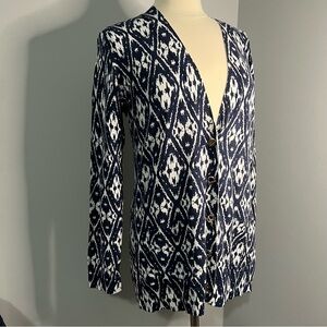 Grace Elements Size XL Navy Blue White Diamond Print Boyfriend Cardigan Pockets